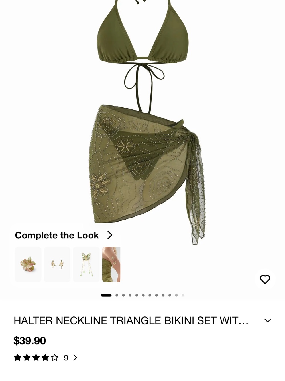 Cider Olive Bikini with Sheer Beaded Mini Wrap Skirt